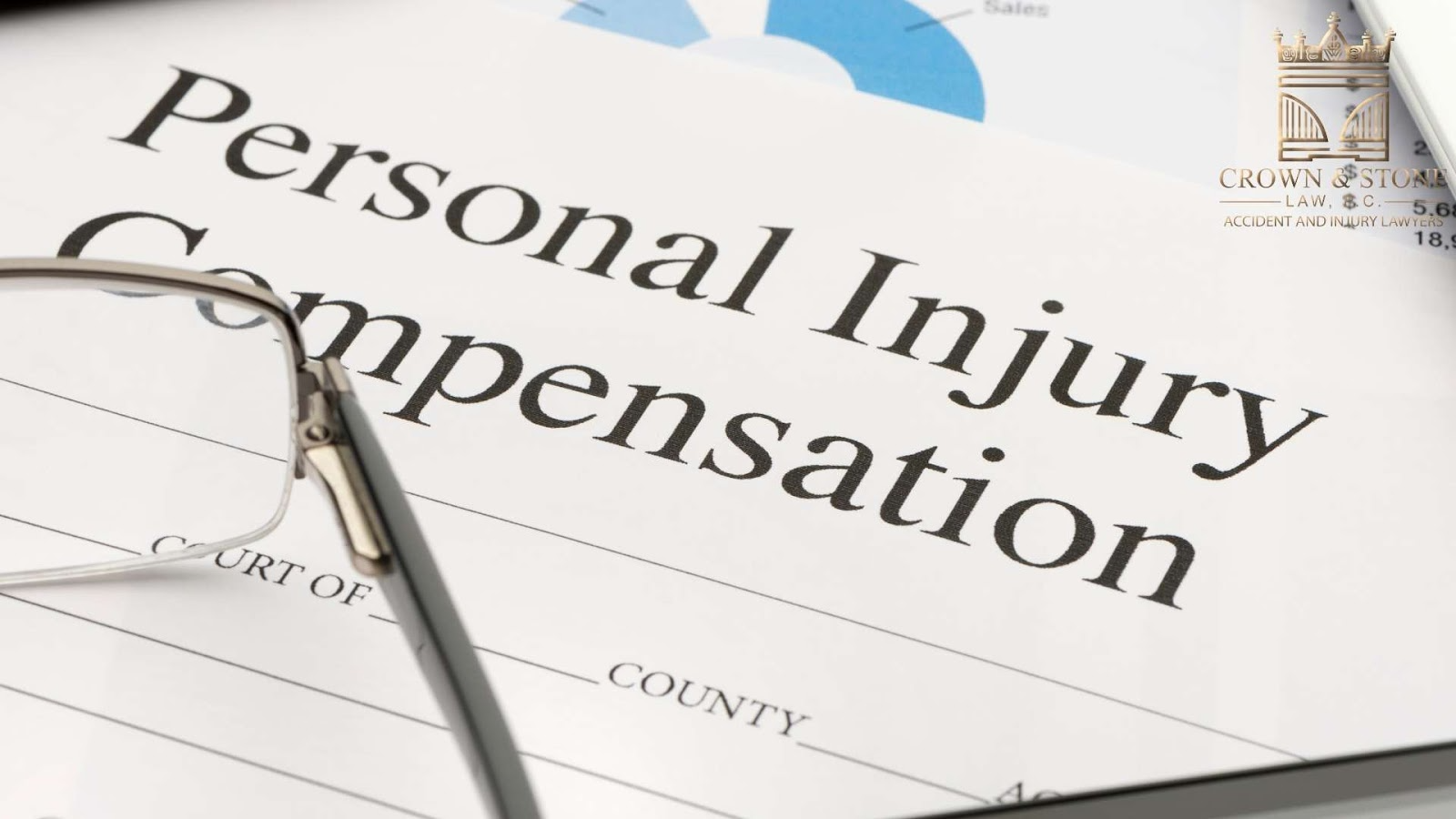Personal injury compensation document with glasses