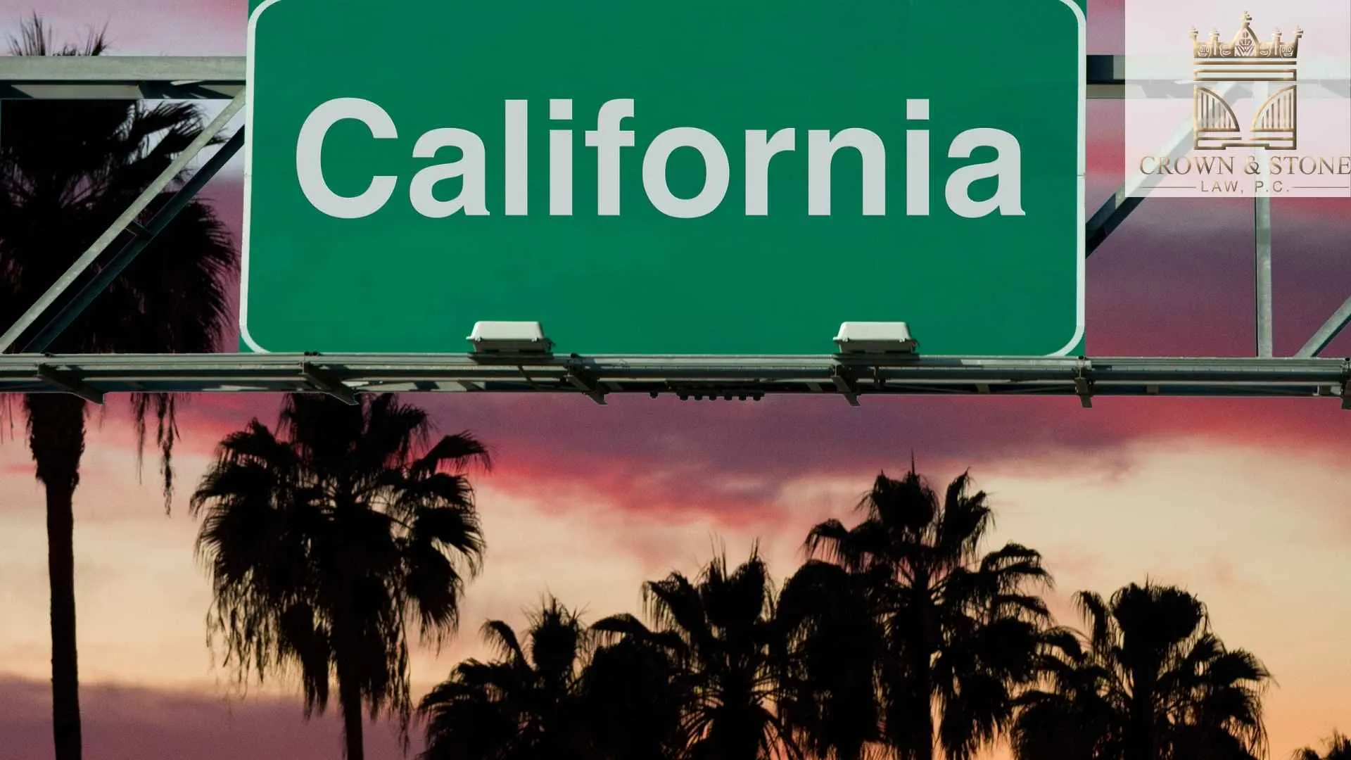 A green California road sign found on a highway where car accidents are a common occurence.