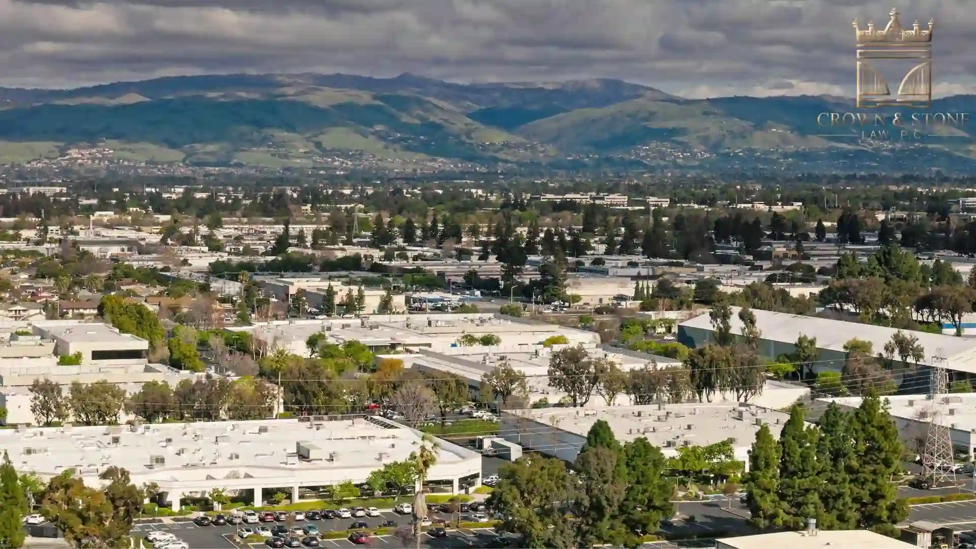 Cityscape with mountains under cloudy sky in santa clara california