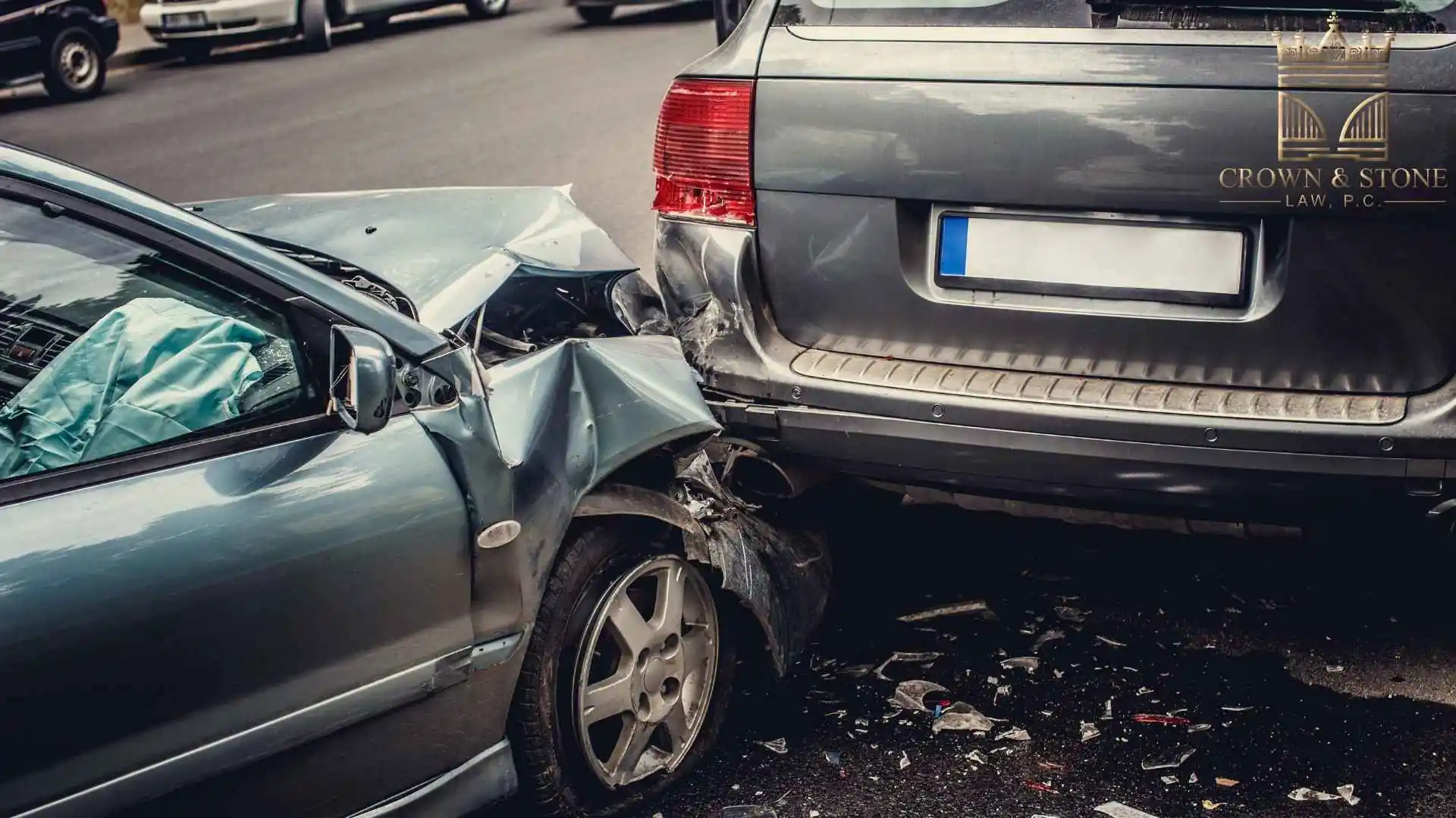 Car accident with damaged vehicles on road