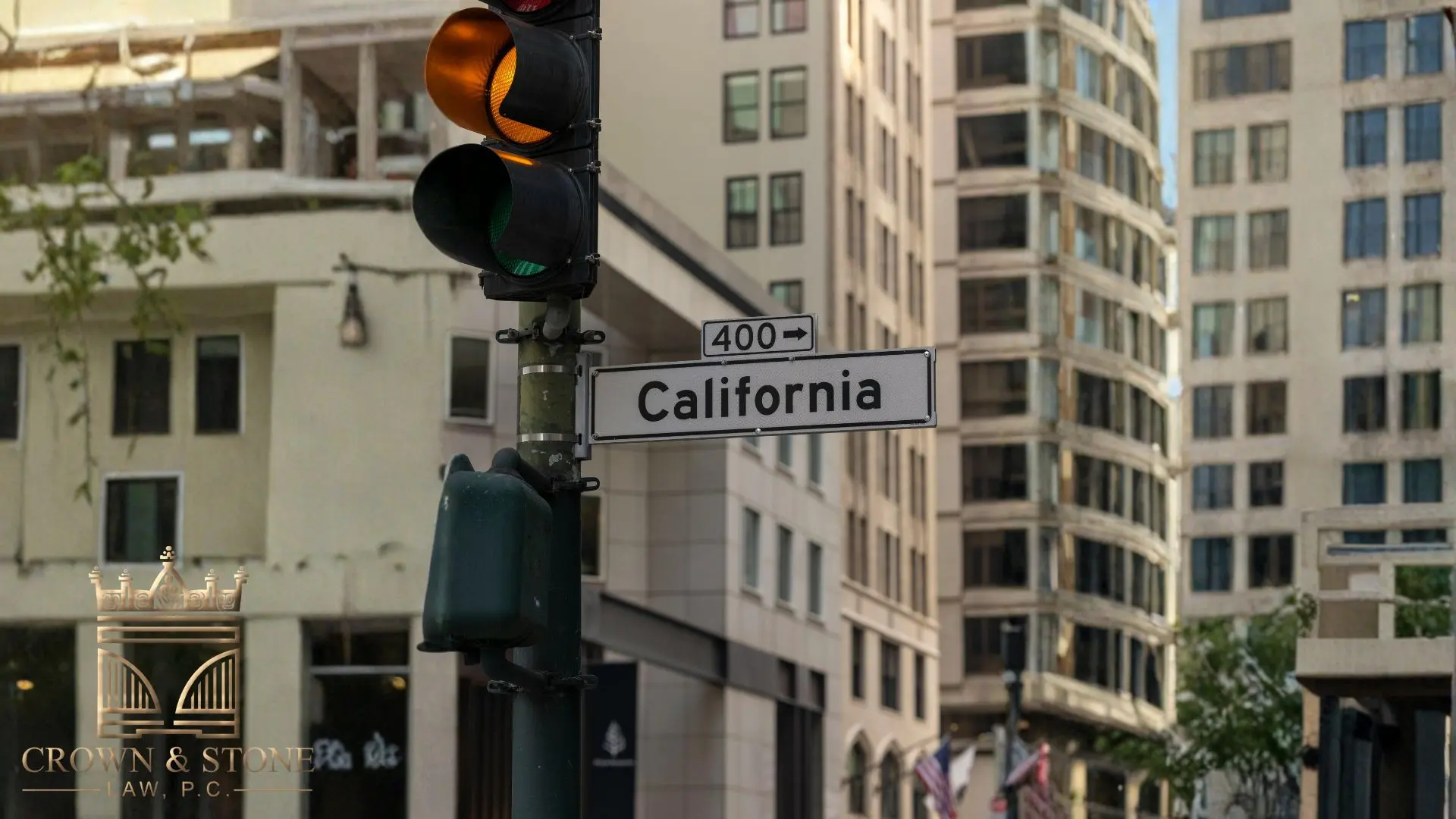 A street sign of California under a traffic light, where many wrongful death cases occur.