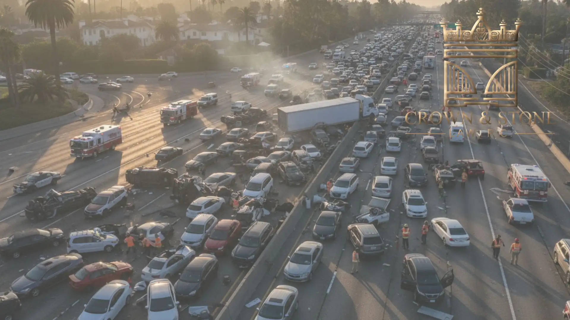 Massive multi-vehicle pileup on congested highway