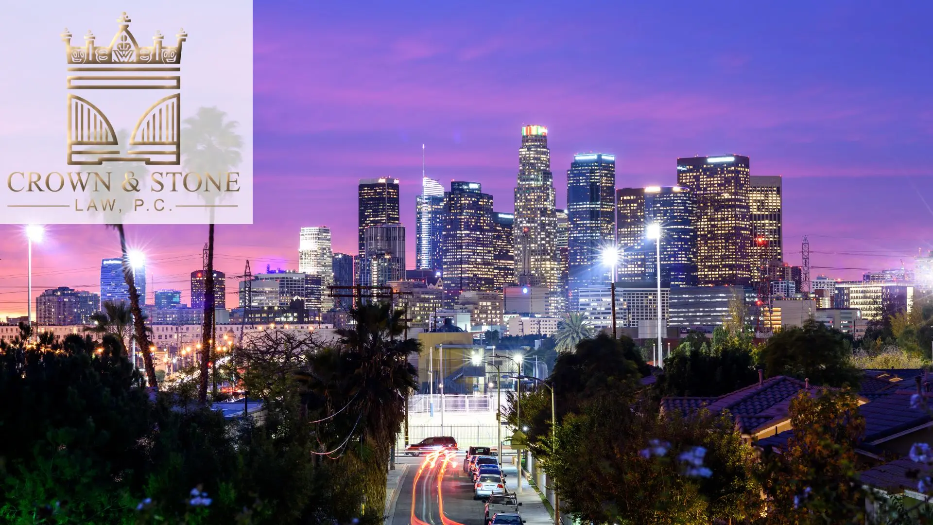Los Angeles skyline at dusk with city lights